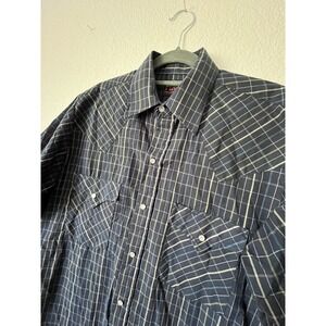 PLAINS‎ WESTERN WEAR Vtg Blue Plaid Pearl Snap Short Sleeve SHIRT MEN'S Small S